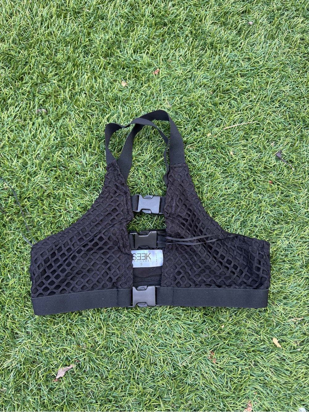 Black Mesh Bralette with Front Buckle